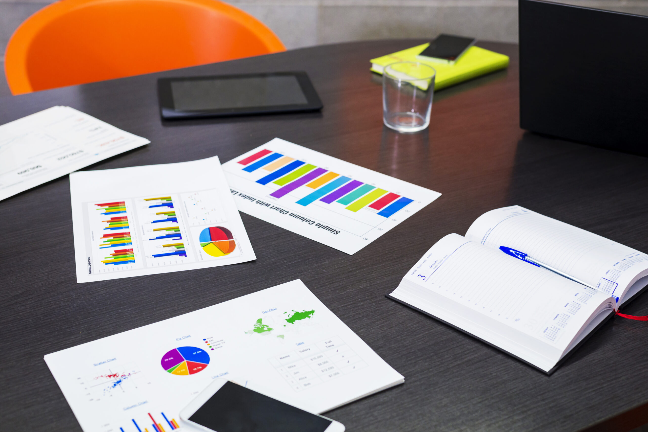 Financial reports and charts on a office table